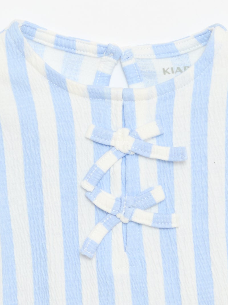 Geprint T-shirt met ruches Blauw - Kiabi