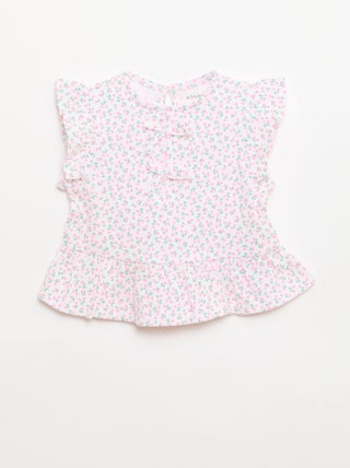 Geprint T-shirt met ruches