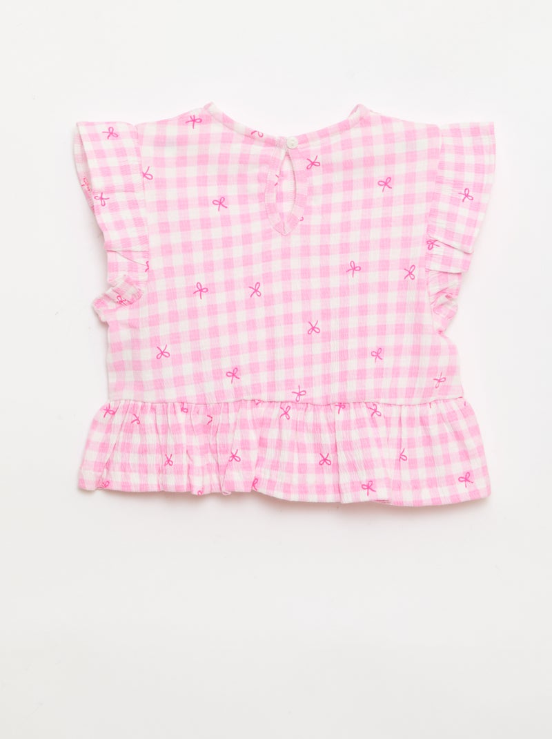 Geprint T-shirt met ruches Rose - Kiabi