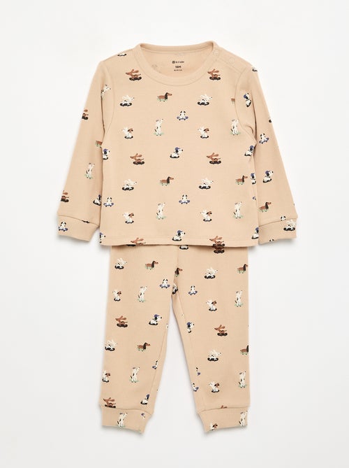 Geprinte 2-delige pyjama van ribstof - Kiabi