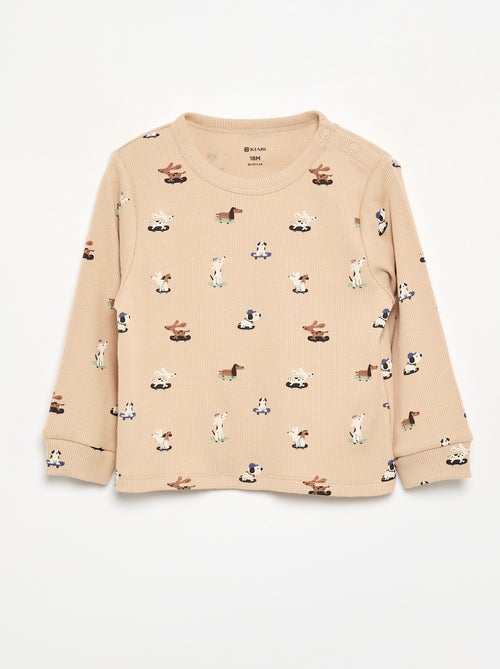 Geprinte 2-delige pyjama van ribstof - Kiabi