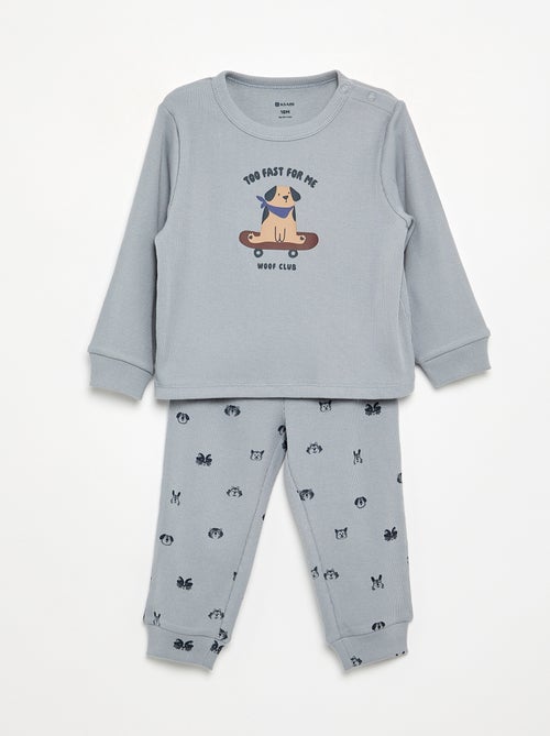 Geprinte 2-delige pyjama van ribstof - Kiabi
