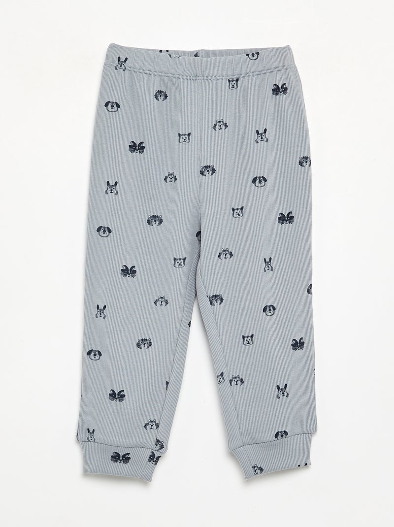 Geprinte 2-delige pyjama van ribstof Blauw - Kiabi