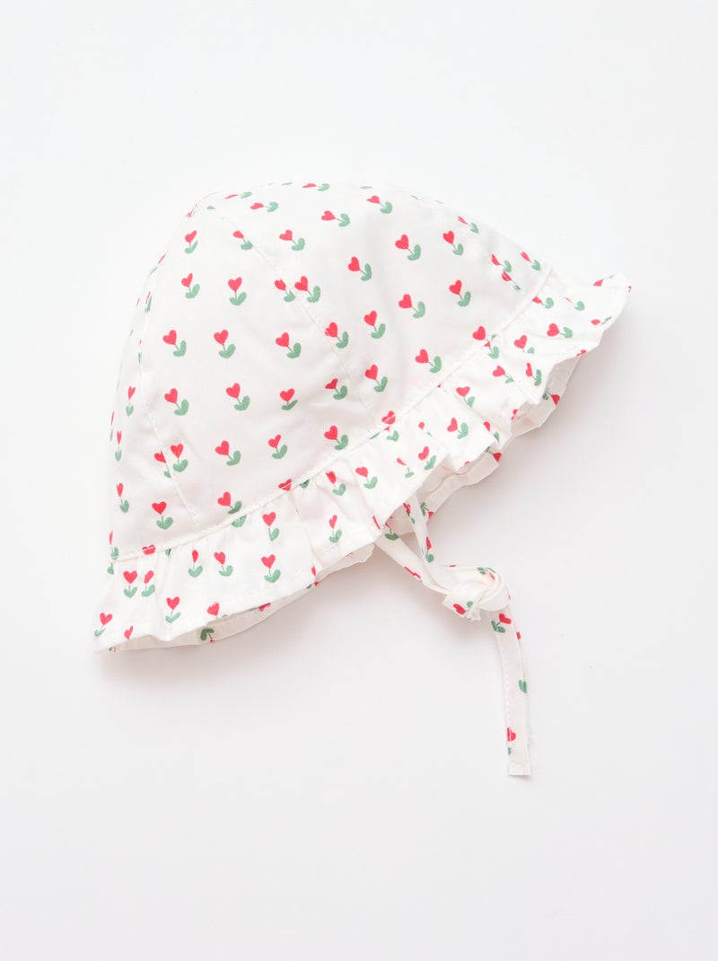 Geprinte bucket hat met ruches en trekkoordjes Wit - Kiabi