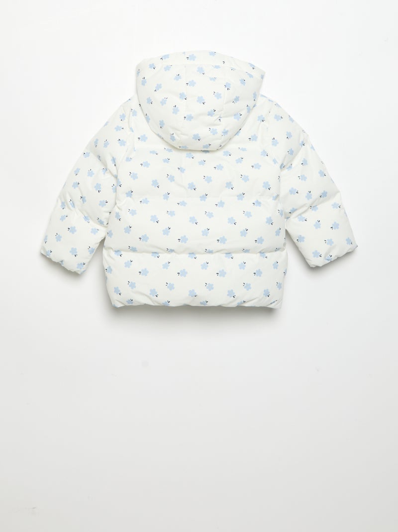 Geprinte gewatteerde jas met capuchon Blauw - Kiabi