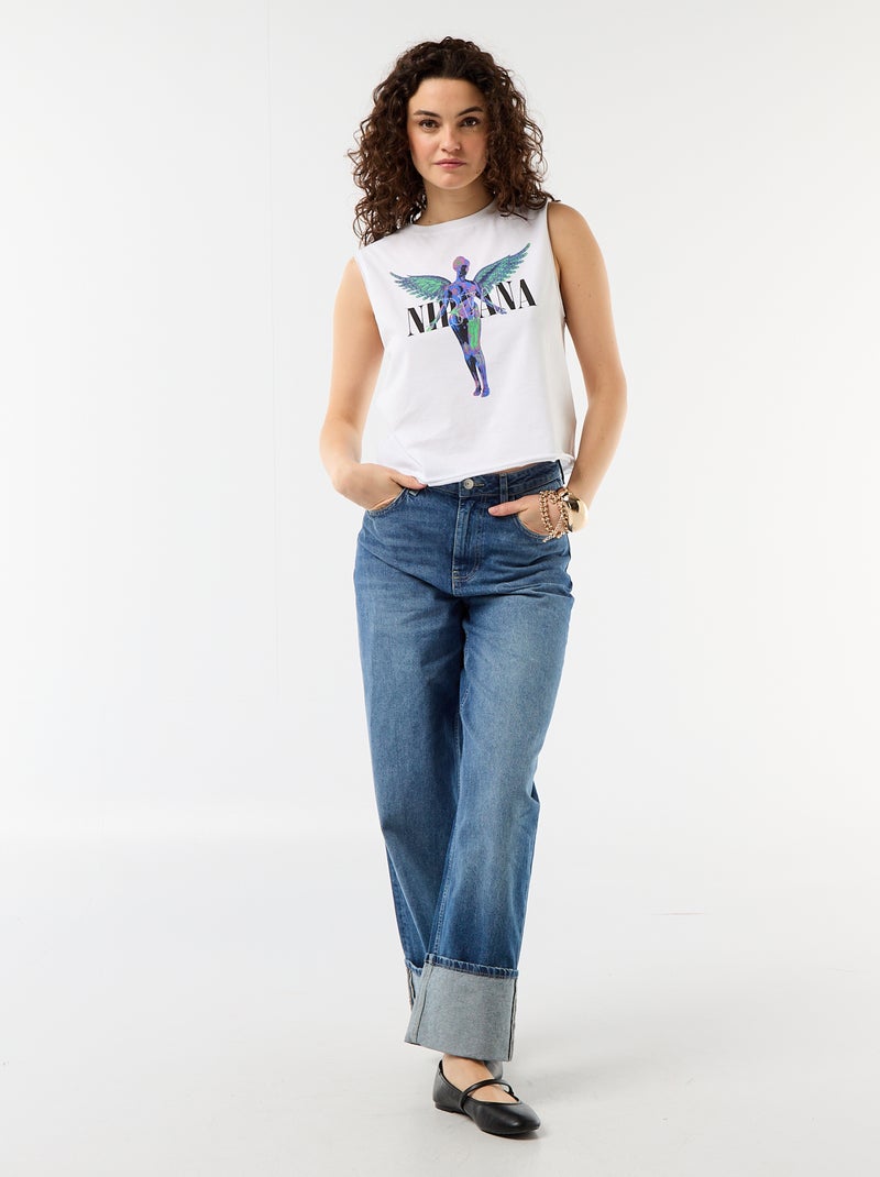 Geprinte 'Nirvana' tanktop Wit - Kiabi
