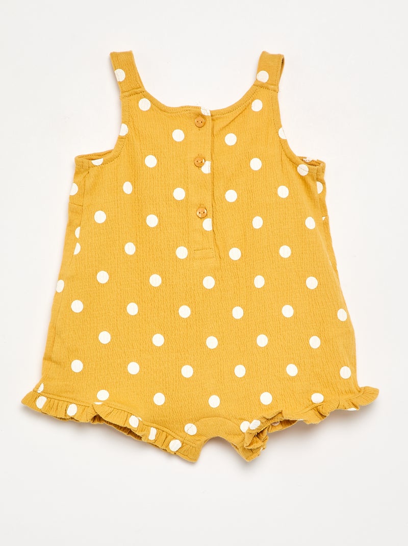 Geprinte playsuit van kreukelstof Geel - Kiabi