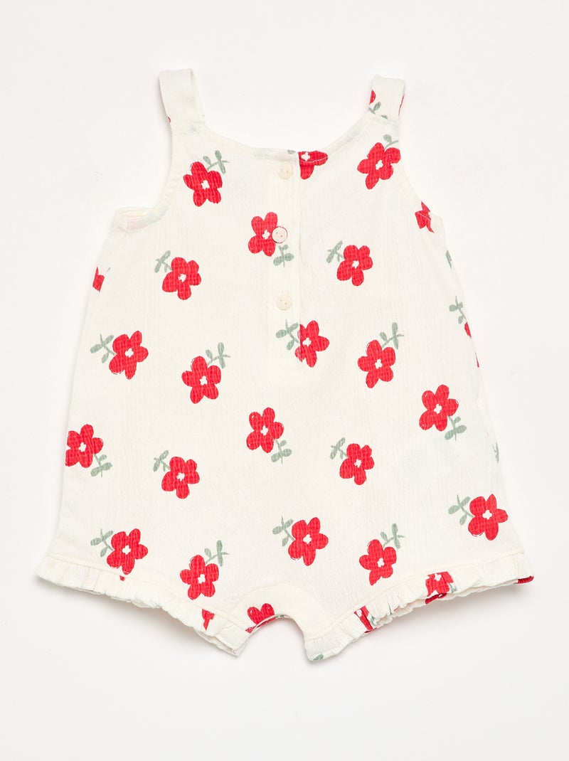 Geprinte playsuit van kreukelstof Wit - Kiabi