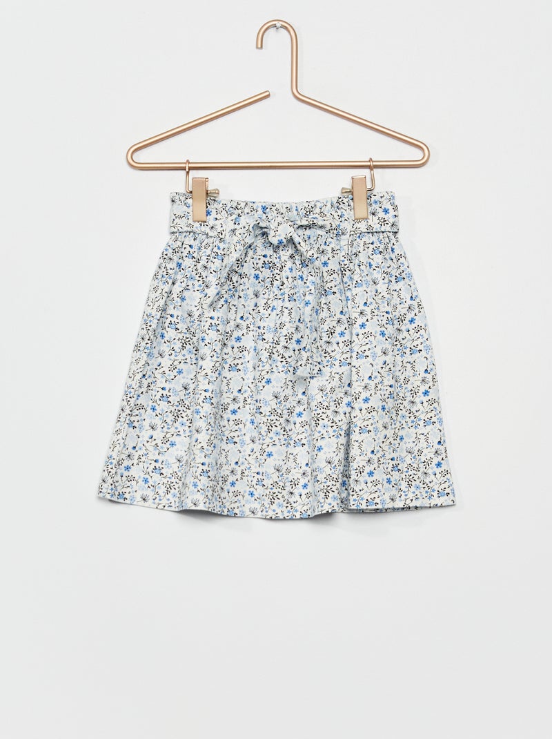 Gerende rok met bloemenprint en ceintuur WIT - Kiabi