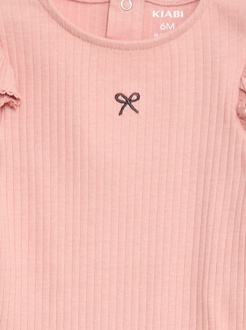 Geribbeld rompertje met lange mouwen met volants aan de schouders - Kiabi