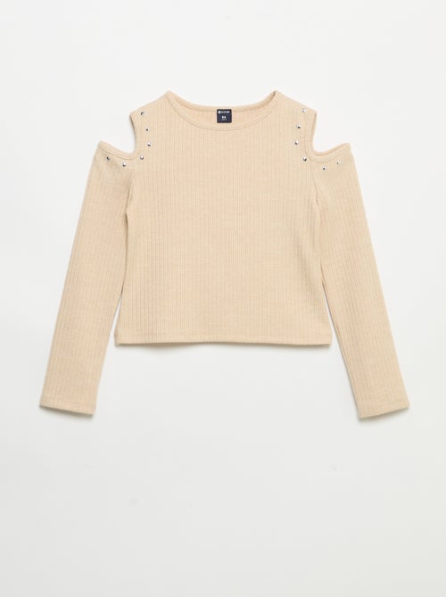 Geribbeld T-shirt met blote schouders - Kiabi Geribbeld T-shirt met blote schouders - Kiabi