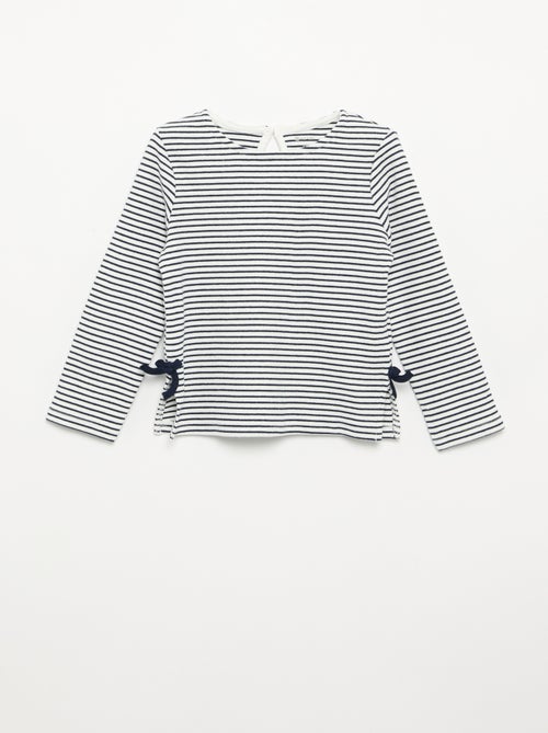 Geribbeld T-shirt met lange mouwen en strik - Kiabi