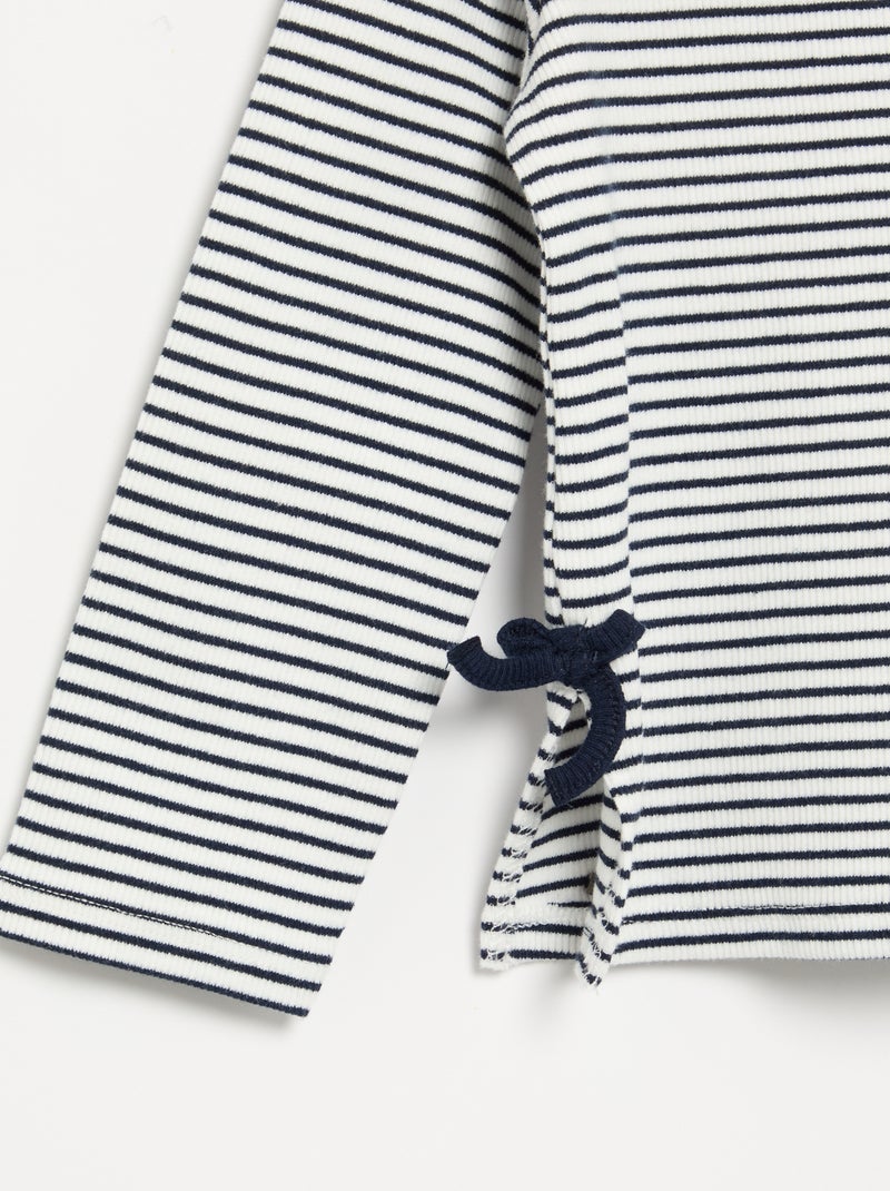 Geribbeld T-shirt met lange mouwen en strik Blauw - Kiabi