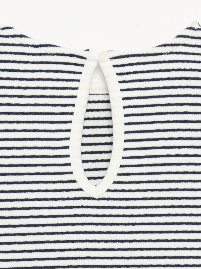Geribbeld T-shirt met lange mouwen en strik Blauw - Kiabi