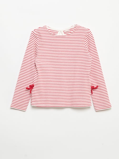 Geribbeld T-shirt met lange mouwen en strik - Kiabi