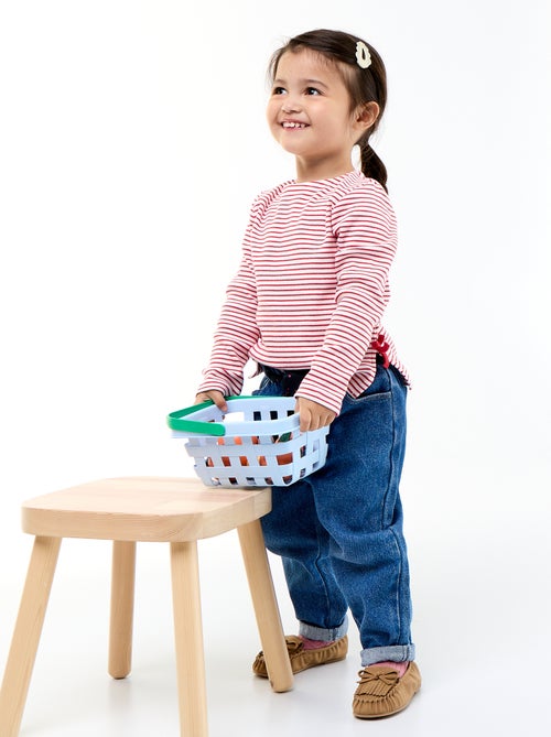 Geribbeld T-shirt met lange mouwen en strik - Kiabi