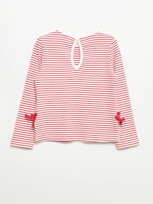 Geribbeld T-shirt met lange mouwen en strik - Kiabi