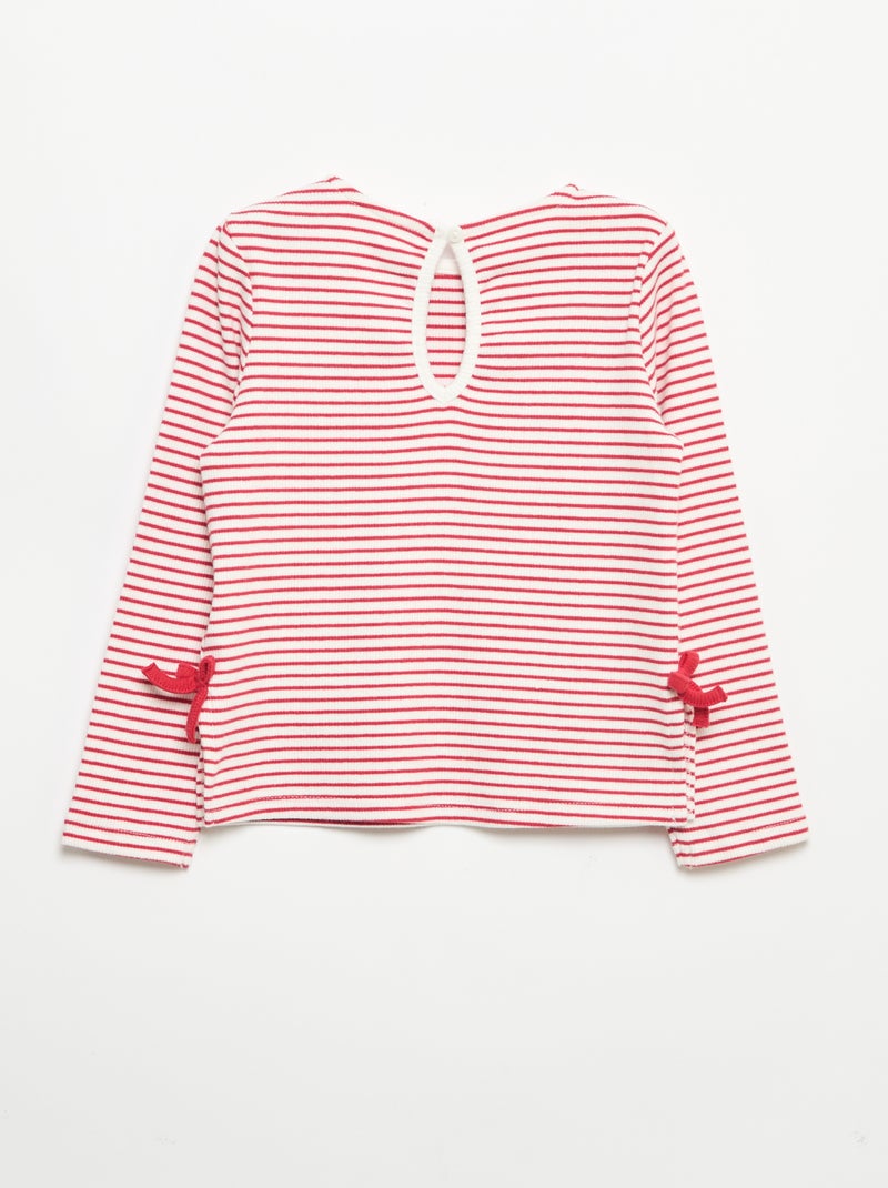 Geribbeld T-shirt met lange mouwen en strik Rood - Kiabi