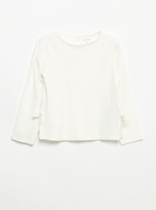 Geribbeld T-shirt met lange mouwen en strik - Kiabi