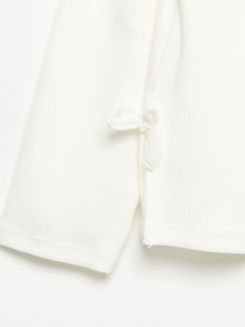 Geribbeld T-shirt met lange mouwen en strik Wit - Kiabi