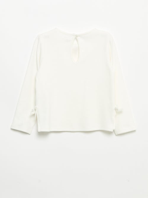 Geribbeld T-shirt met lange mouwen en strik - Kiabi