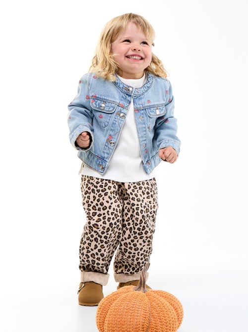 Geribbeld T-shirt met lange mouwen en strik - Kiabi