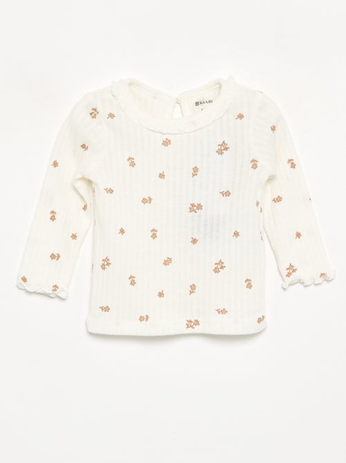 Geribbeld T-shirt met ruches aan de mouwen en kraag - Kiabi