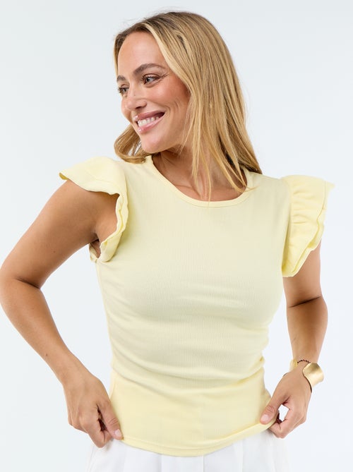 Geribbeld T-shirt met volantmouwen - Kiabi