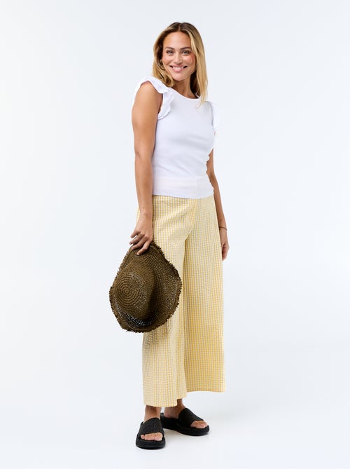 Geribbeld T-shirt met volantmouwen - Kiabi