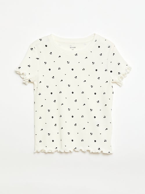 Geribbelde T-shirt met korte, geplooide mouwen - Kiabi