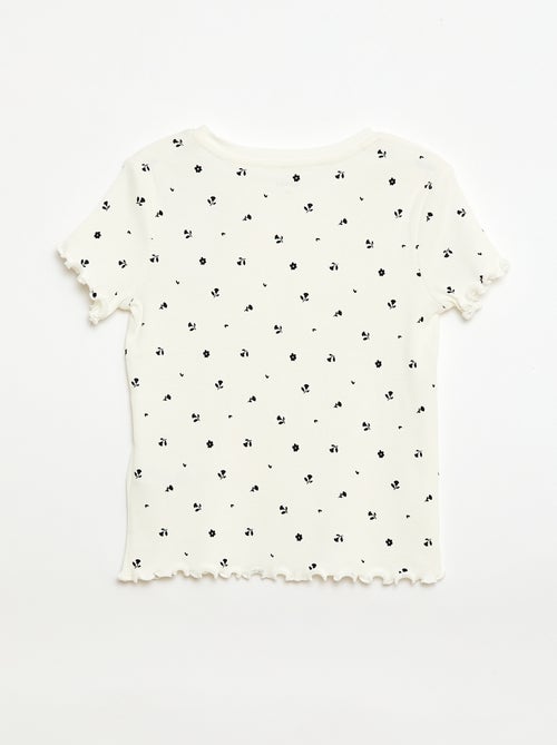 Geribbelde T-shirt met korte, geplooide mouwen - Kiabi