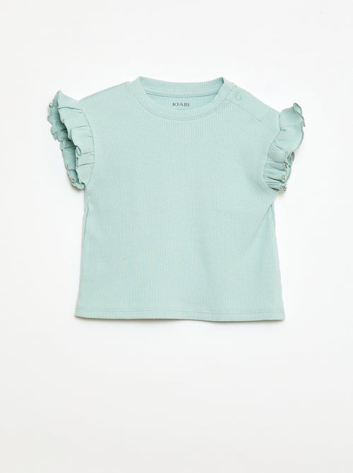 Geribbelde T-shirt met korte, geplooide mouwen - Kiabi