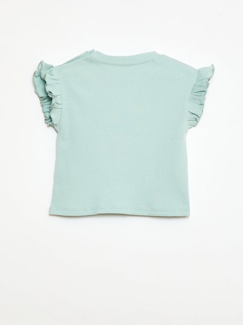 Geribbelde T-shirt met korte, geplooide mouwen - Kiabi