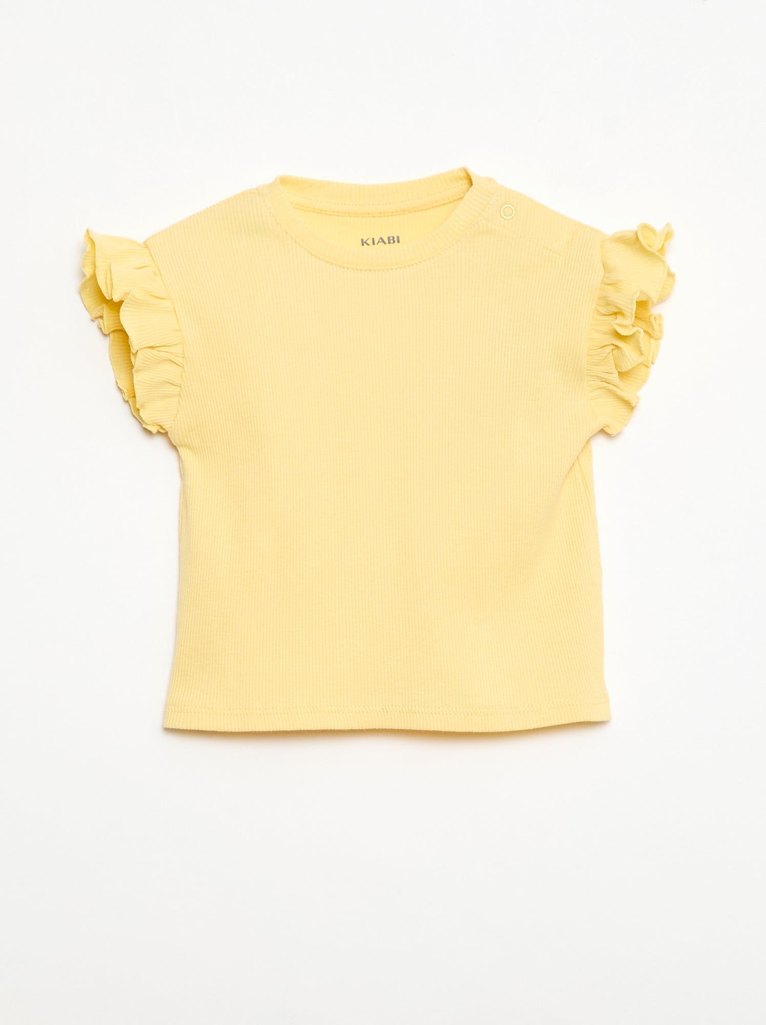 Geribbelde T-shirt met korte, geplooide mouwen