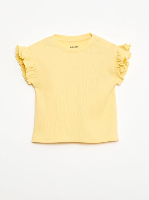 Geribbelde T-shirt met korte, geplooide mouwen - Kiabi