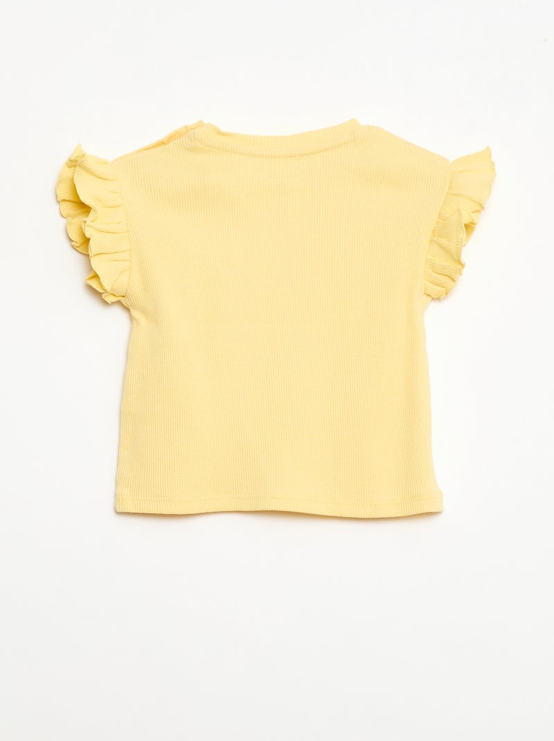 Geribbelde T-shirt met korte, geplooide mouwen Geel - Kiabi