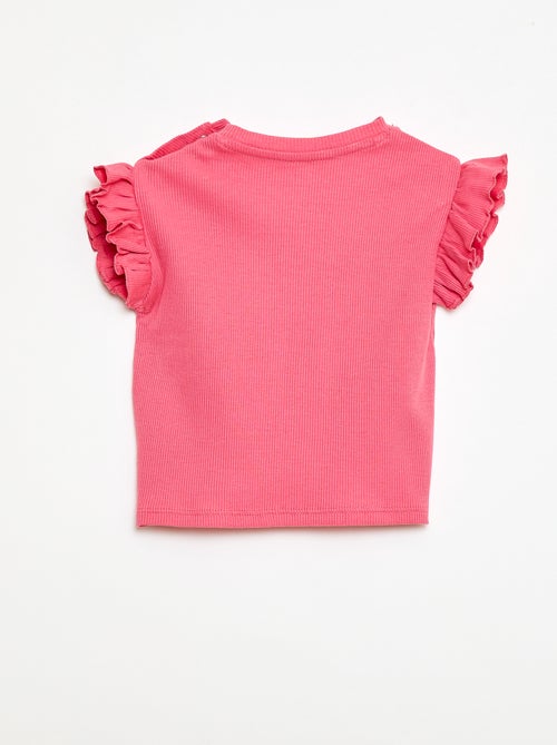 Geribbelde T-shirt met korte, geplooide mouwen - Kiabi