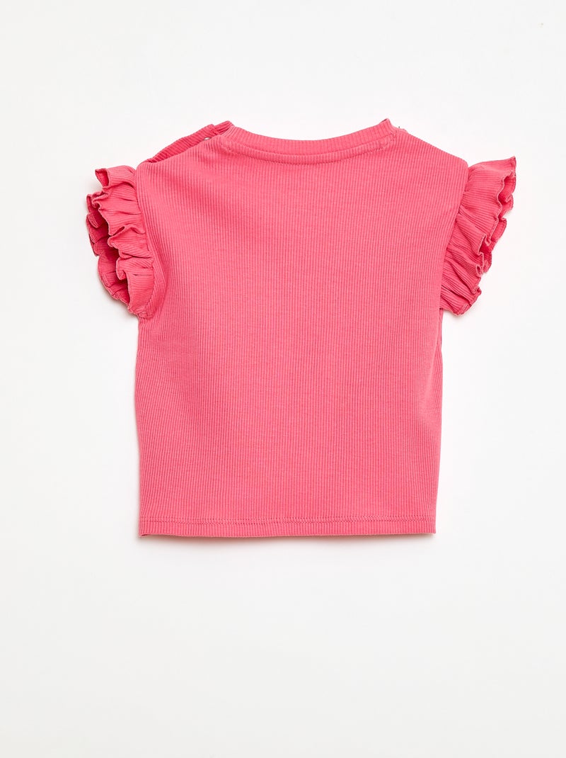 Geribbelde T-shirt met korte, geplooide mouwen Rose - Kiabi