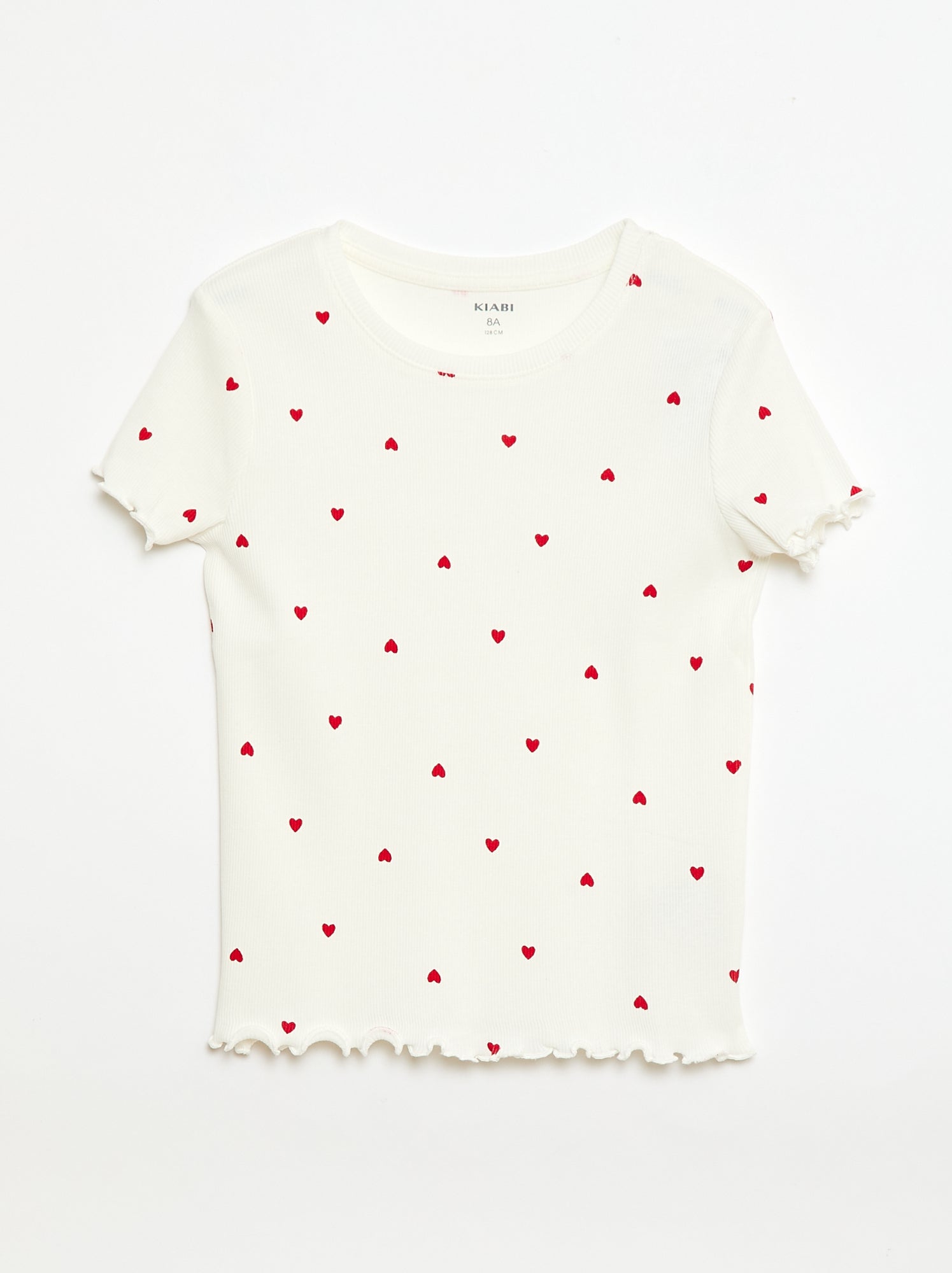 Geribbelde T-shirt met korte, geplooide mouwen