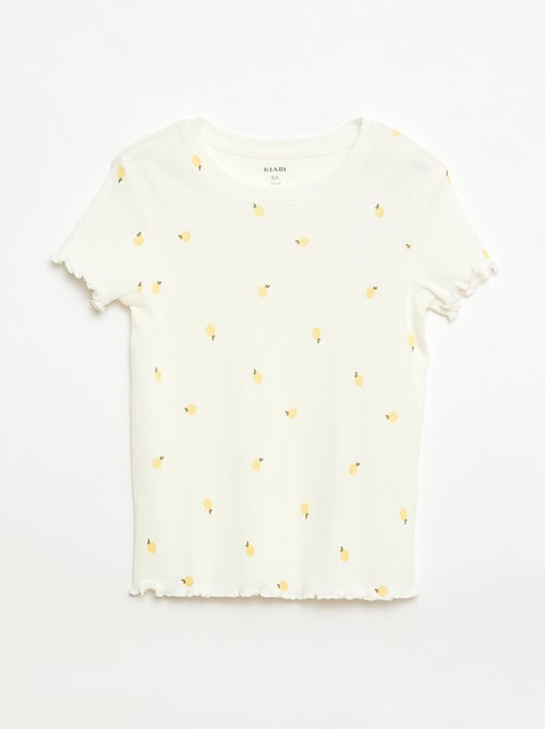 Geribbelde T-shirt met korte, geplooide mouwen - Kiabi