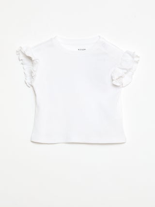 Geribbelde T-shirt met korte, geplooide mouwen