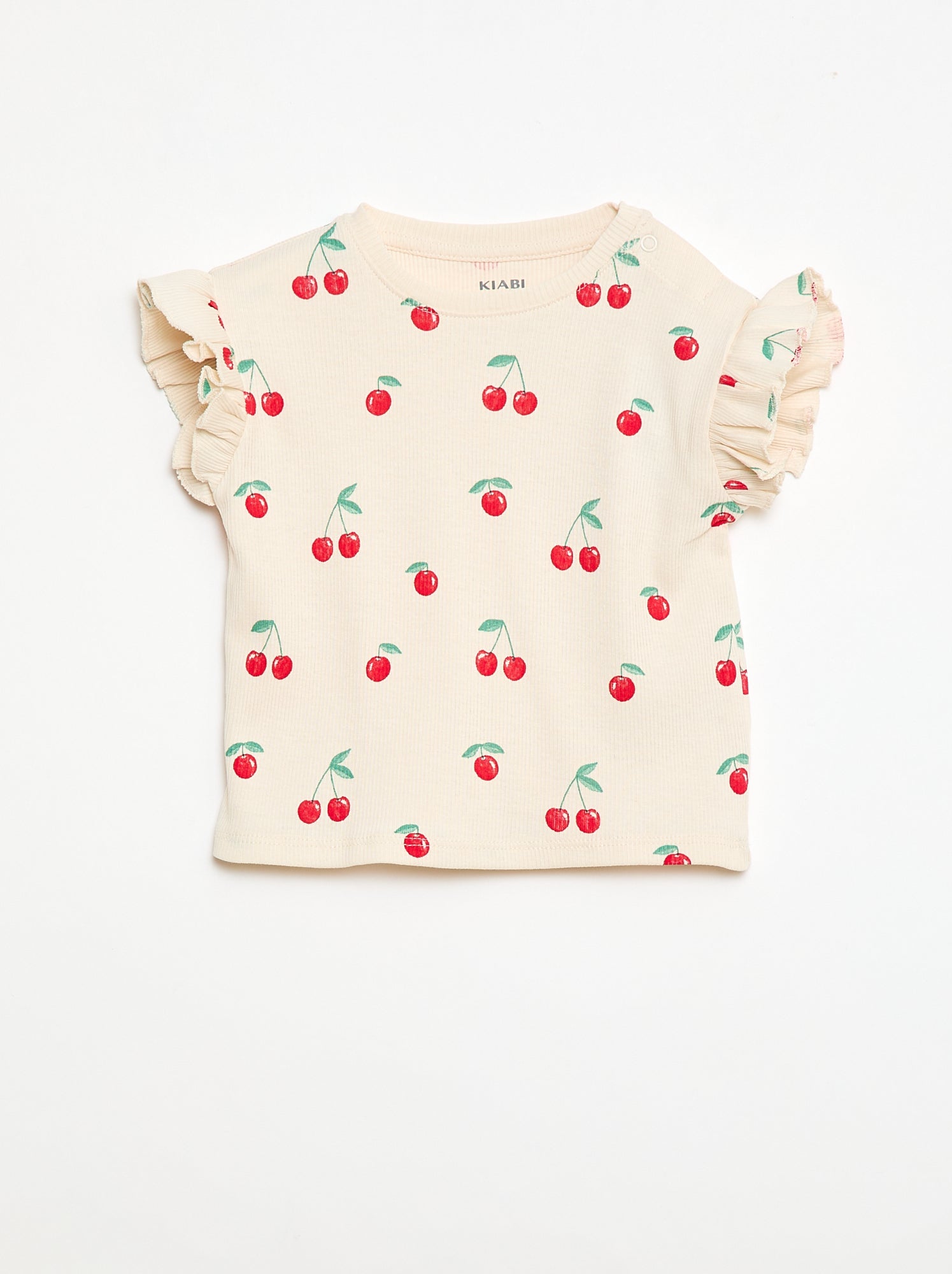 Geribbelde T-shirt met korte, geplooide mouwen