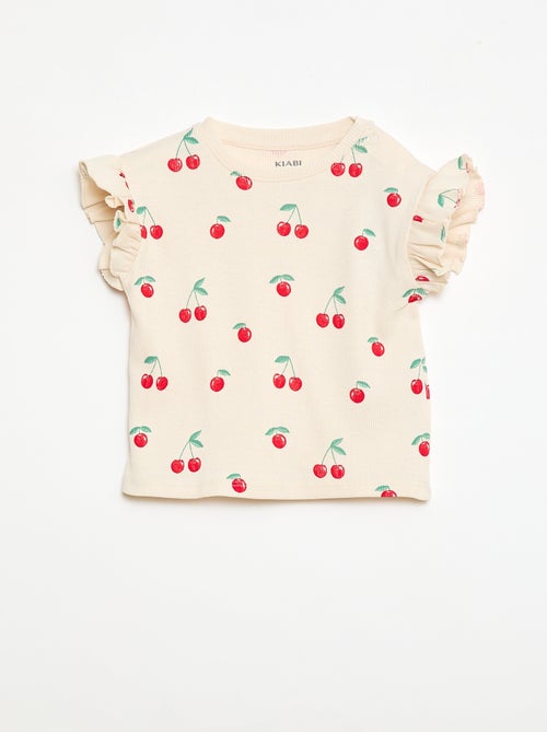 Geribbelde T-shirt met korte, geplooide mouwen - Kiabi