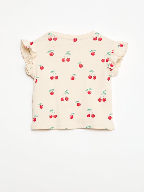 Geribbelde T-shirt met korte, geplooide mouwen - Kiabi