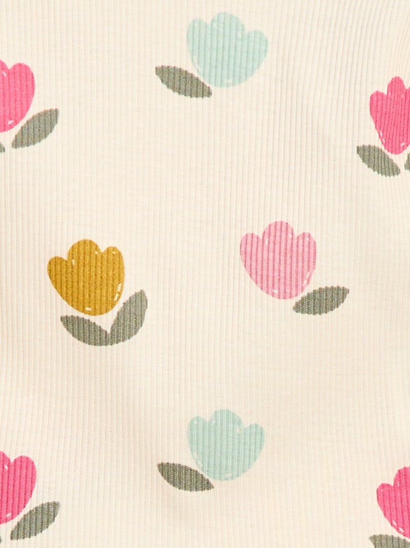 Geribbelde T-shirt met korte, geplooide mouwen Wit - Kiabi