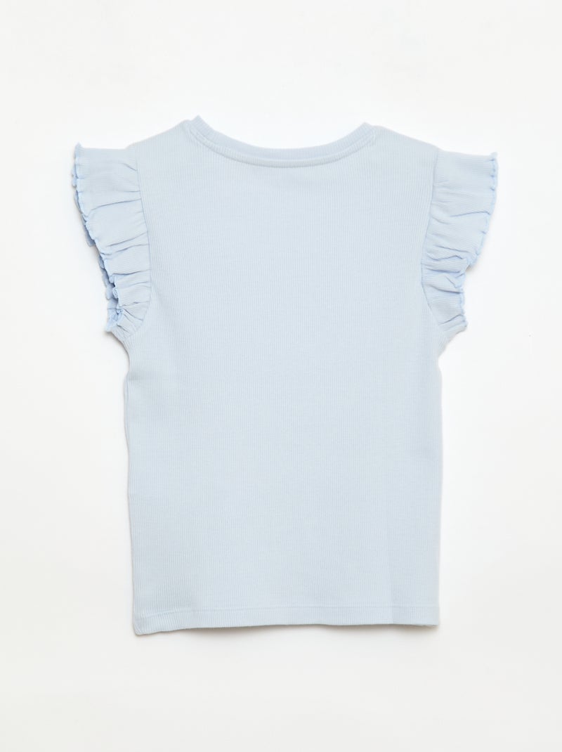 Geribbelde T-shirt met volanmouwen Blauw - Kiabi