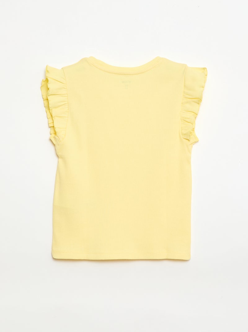 Geribbelde T-shirt met volanmouwen Geel - Kiabi