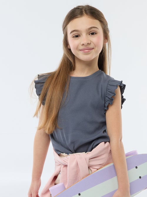 Geribbelde T-shirt met volanmouwen - Kiabi