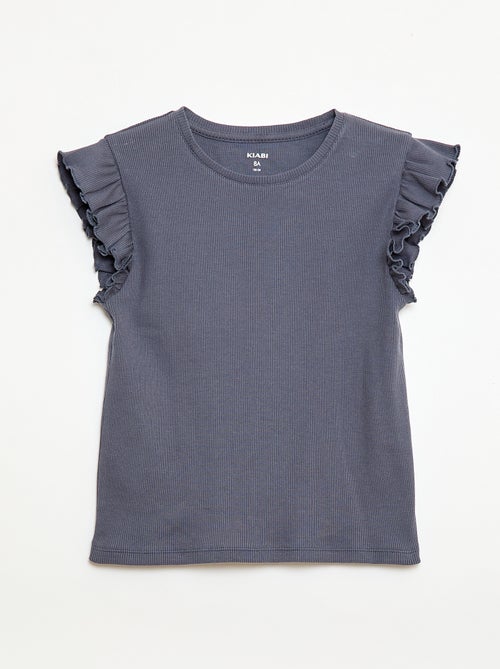 Geribbelde T-shirt met volanmouwen - Kiabi