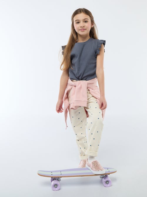 Geribbelde T-shirt met volanmouwen - Kiabi